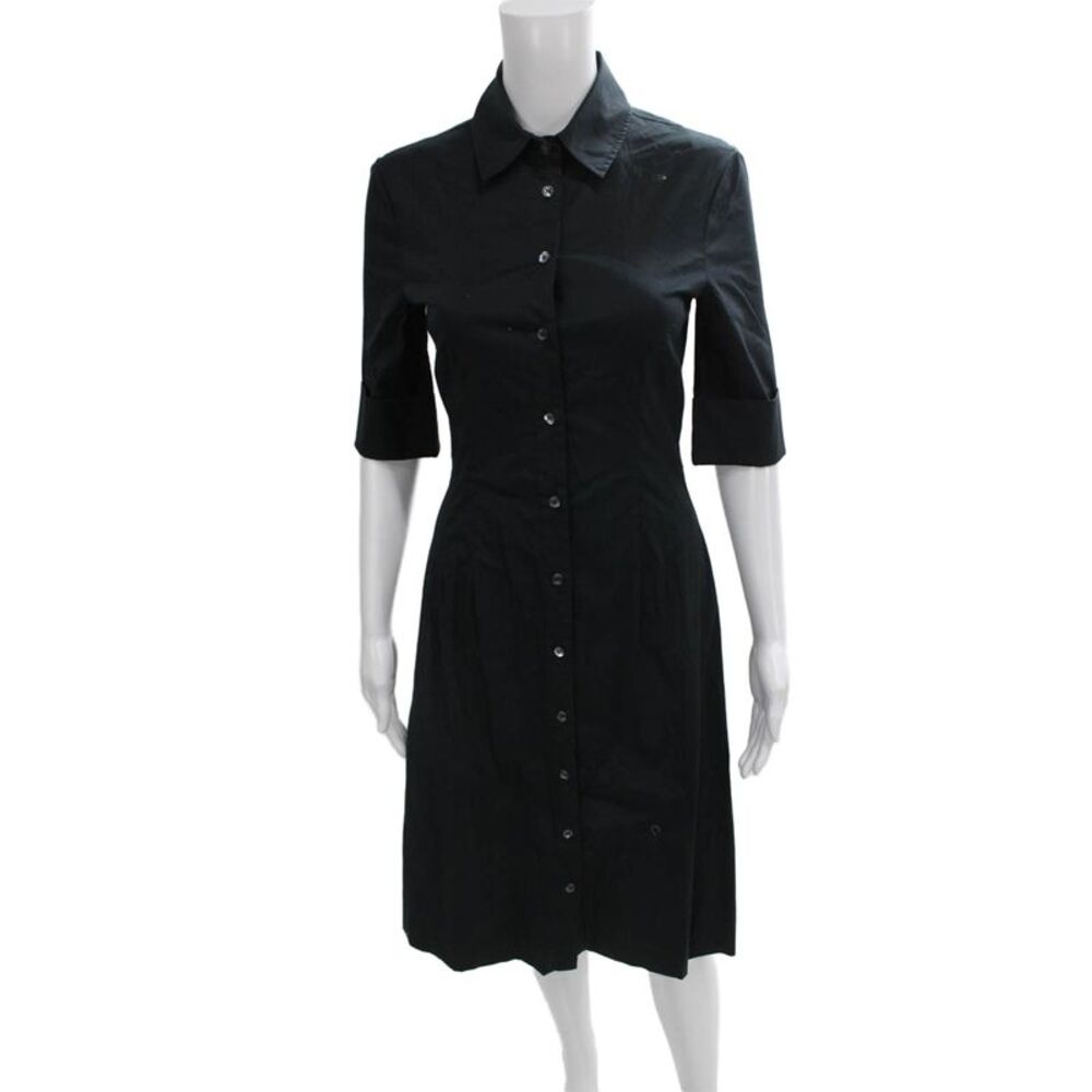 Staud Womens Shirt Dress Black Collared Button Knee Length Half Sleeve Size 00